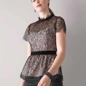 White House Black Market Black and Cream Lace Blouse